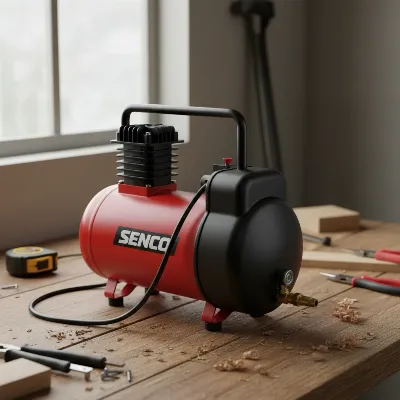 Senco PC1010 1-gallon hot-dog air compressor on a workbench